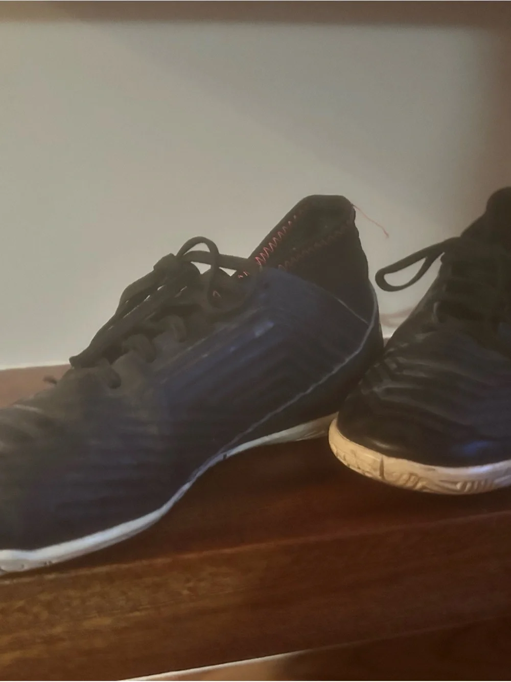 adidas Black White Indoor Soccer Shoes with Red Trim